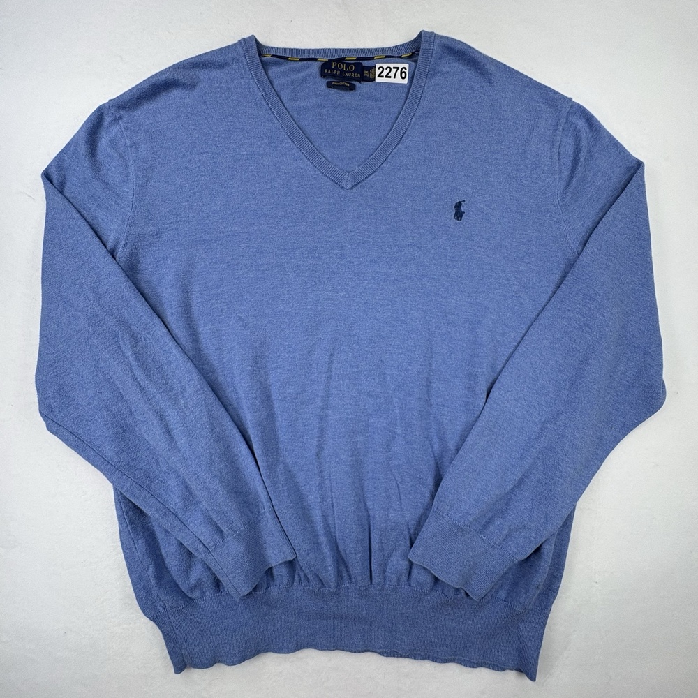Polo Ralph Lauren Sweater Mens 2XL Blue Pima Cotton Lightweight V-Neck Pullover